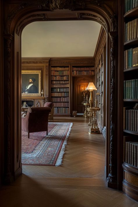 A classic library with floor-to-ceiling wooden shelves